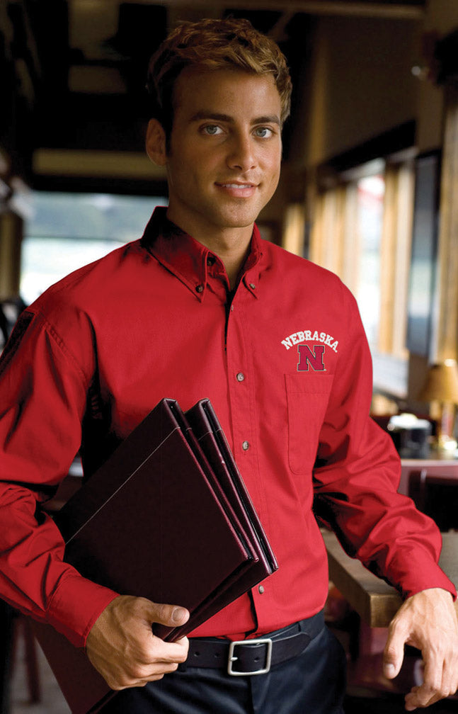 RED WOVEN DRESS SHIRT