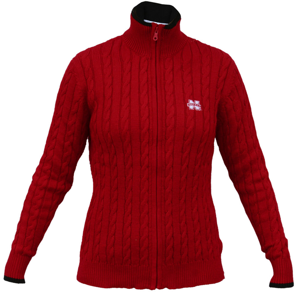 Red Iron N Full Zip Cable Cardigan