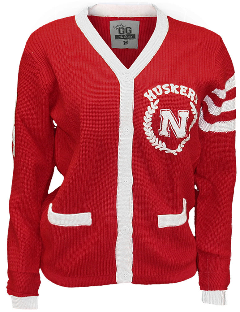 Nebraska Old School Cardigan with Chenille Emblem