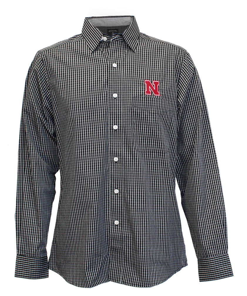 Nebraska N Black Plaid Button Down LS