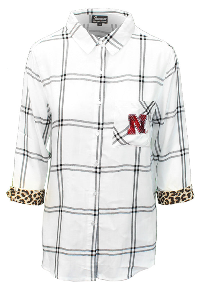 Husker Cheetah-Sleeve Button Up