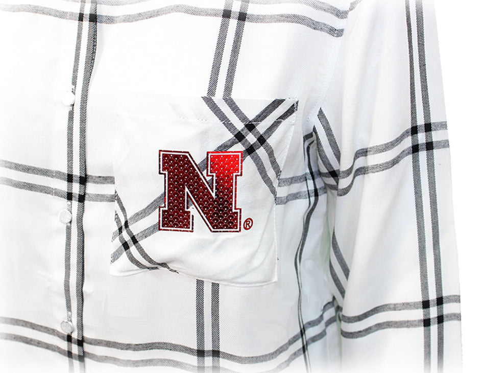 Husker Cheetah-Sleeve Button Up