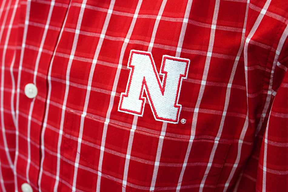 Nebraska Checkered Button Down Short Sleeve Shirt