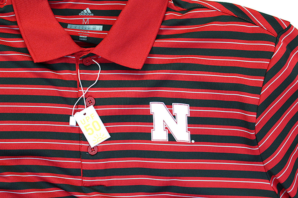 Adidas Husker Red N Black Striped Golf Polo