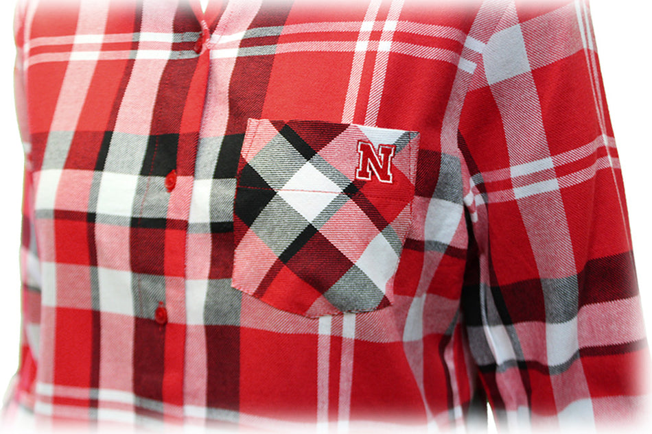 Husker Gals Boyfriend Plaid Button Up - Red