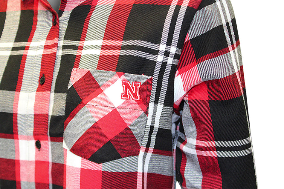 Husker Gals Boyfriend Plaid Button Up - Black