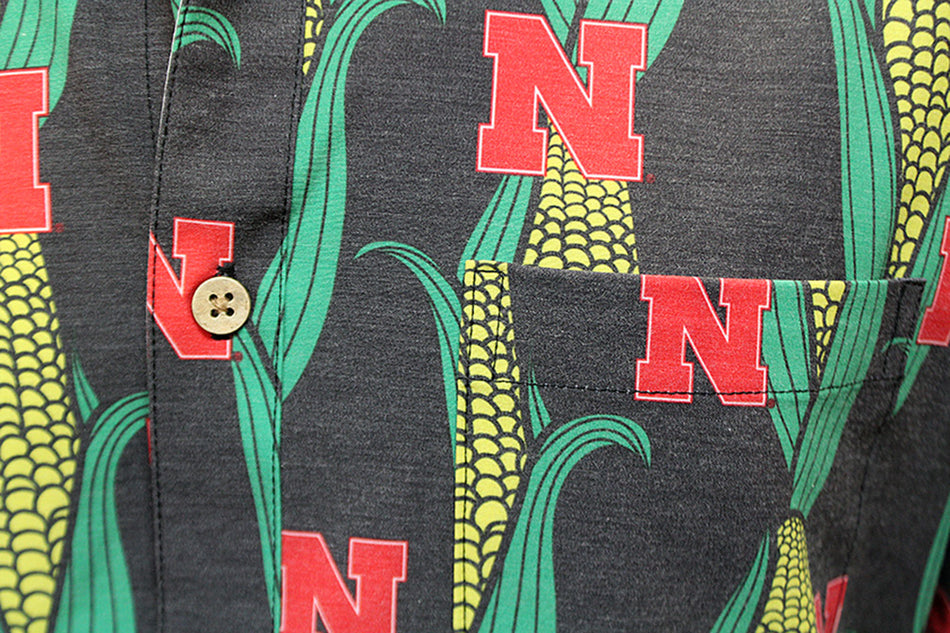 Hawaiian Cornhusker Print Button Up