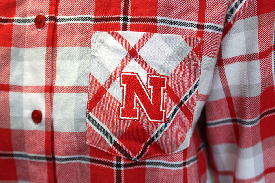 Womens Nebraska Boyfriend Plaid Shirt - Red