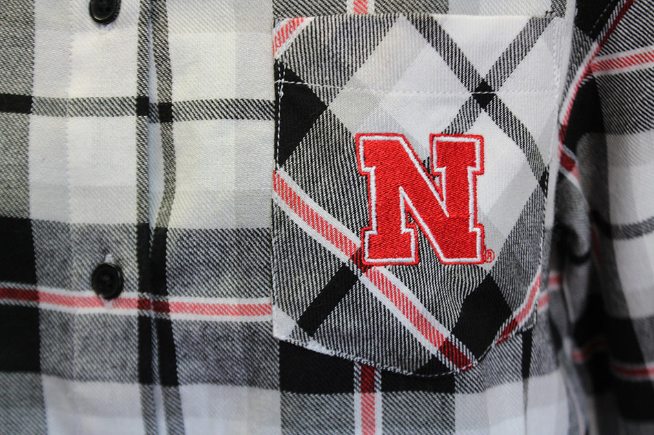 Womens Nebraska Boyfriend Plaid Shirt - Black