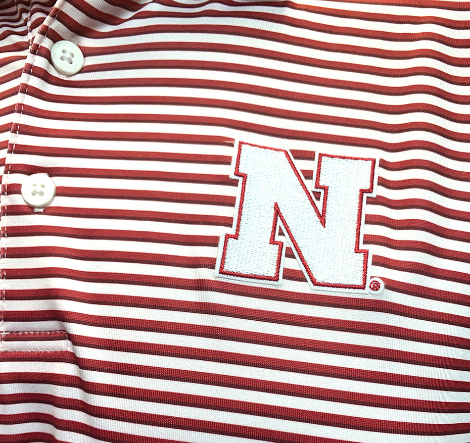 Red And White Nebraska Stripe Skills Polo Antigua