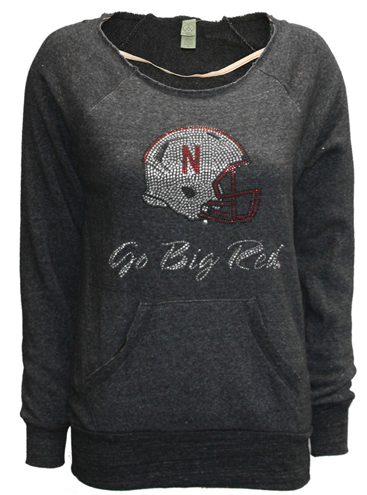 Womens Black Helmet "Go Big Red" Bling Sweatshirt