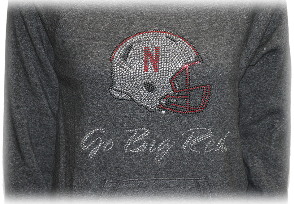 Womens Black Helmet "Go Big Red" Bling Sweatshirt