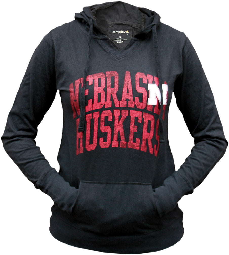 Women's Black Nebraska Huskers Vneck  Hoodie