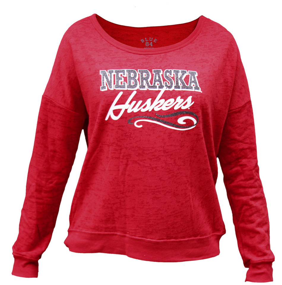 Womens Team Color Burnout Fleece Crew Glitter