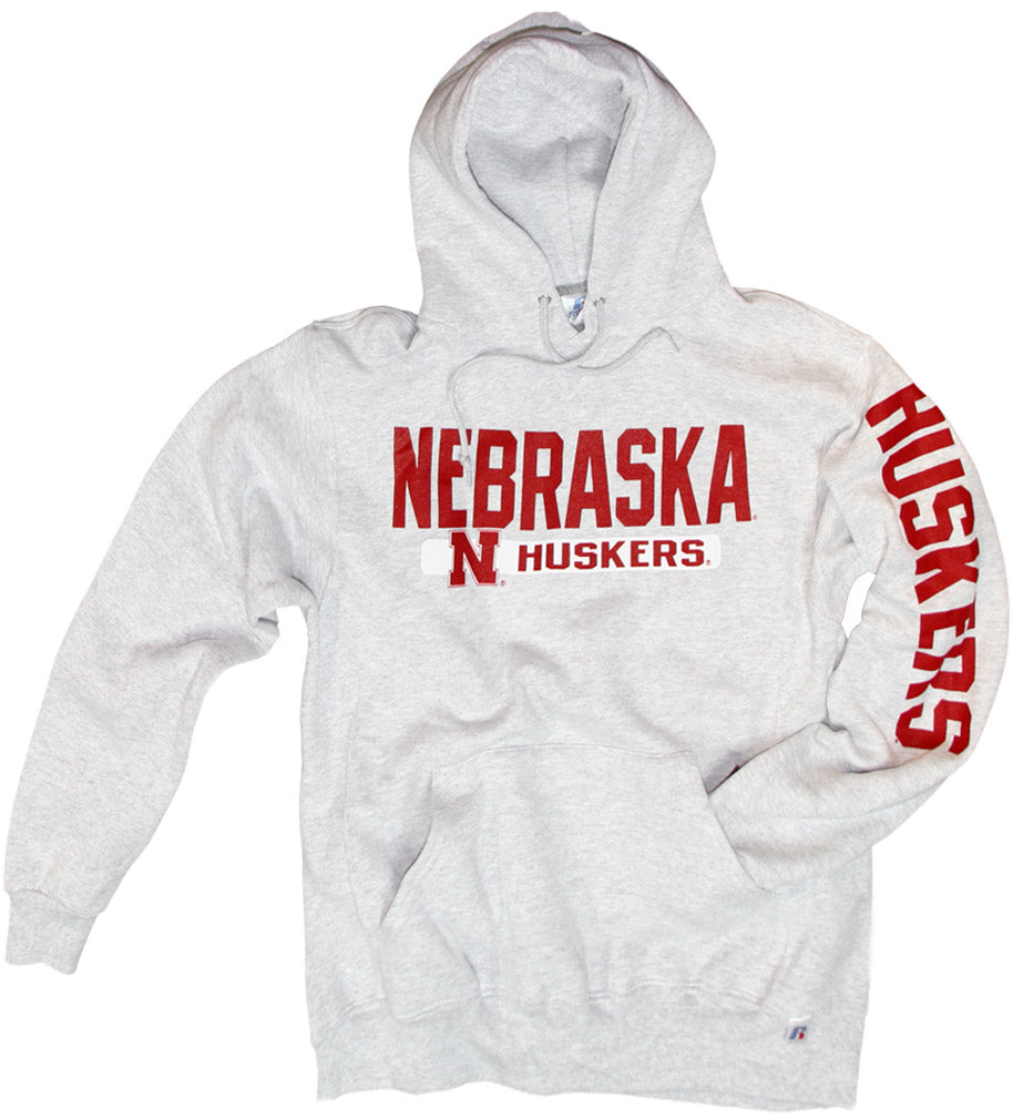 Grey Russell Hoody w/ front and sleeve print