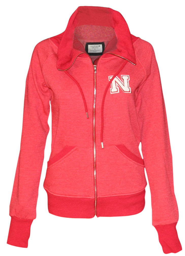 Red Nebraska Cowl Neck Full Zip Jacket