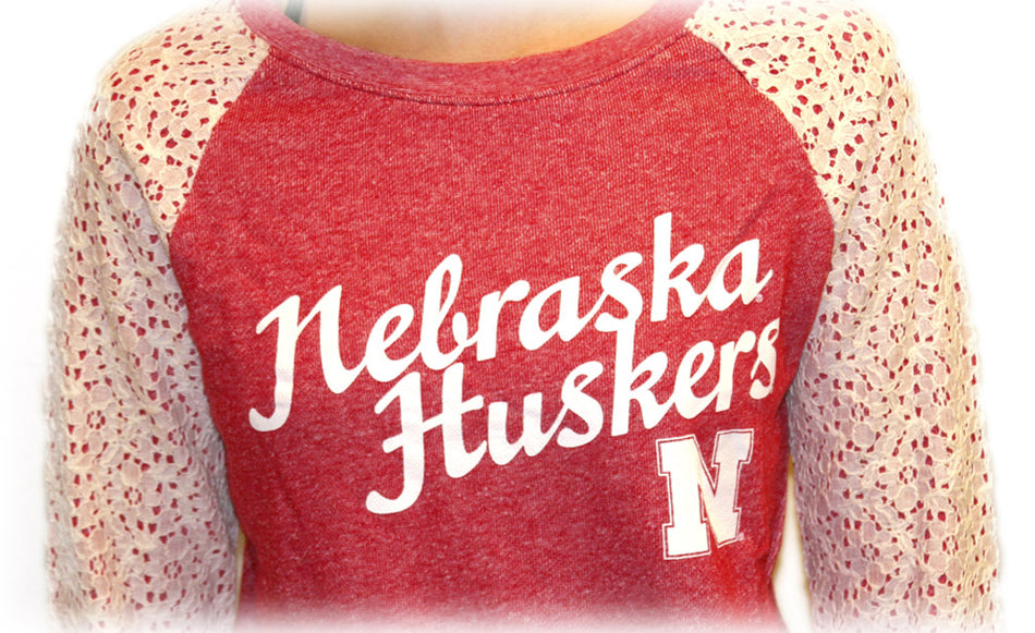 Red NE Huskers Lace Sleeve Pressbox