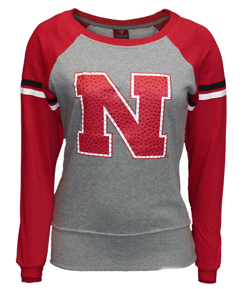 Husker Boatneck Raglan Aurora Bling