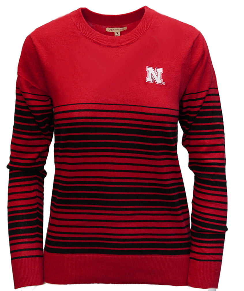 Womens Nebraska Striped Knit Sweater