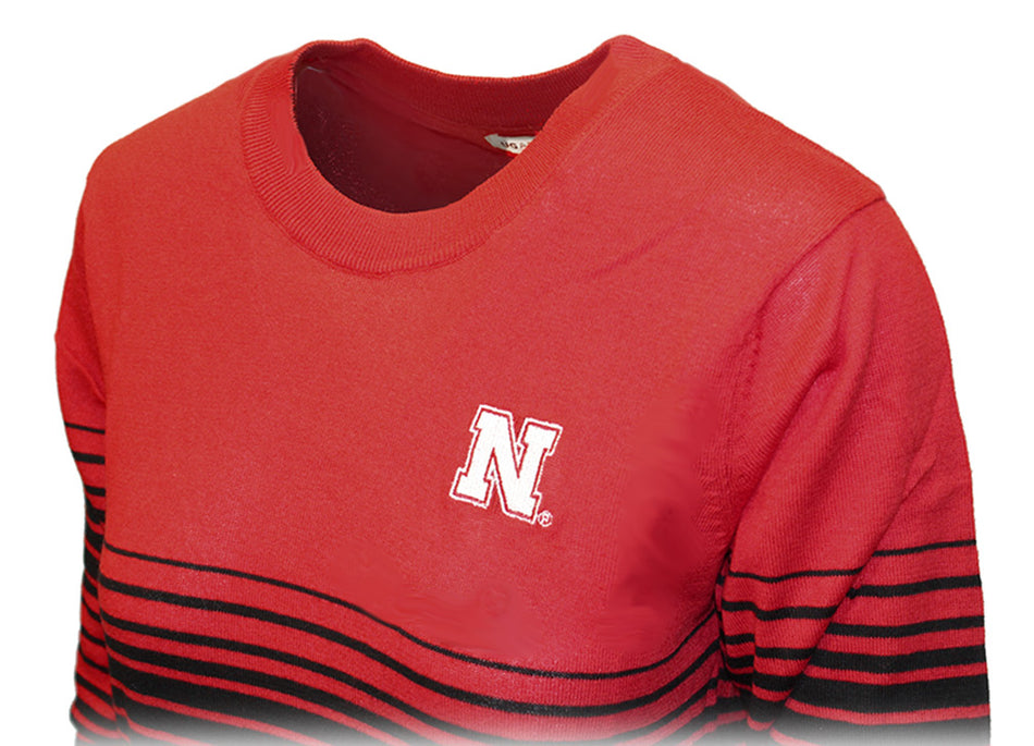 Womens Nebraska Striped Knit Sweater