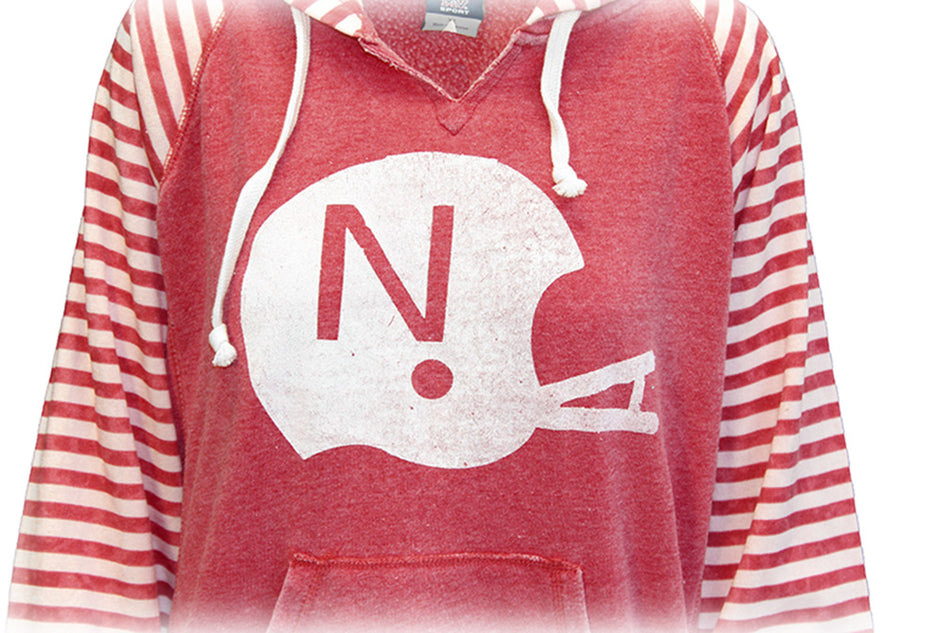 Striped Old Nebraska Helmet Ladies Hoodie