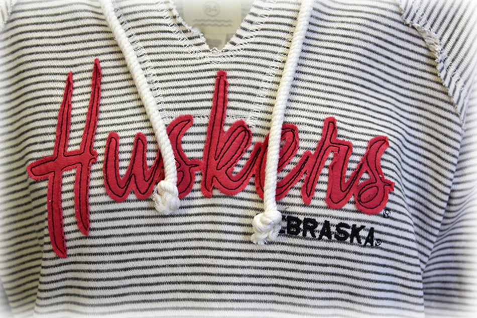 Nebraska Striped Terry Vneck Hoodie