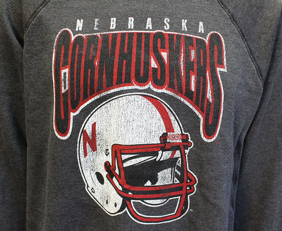 Charcoal Vintage Cornhuskers Helmet Crew