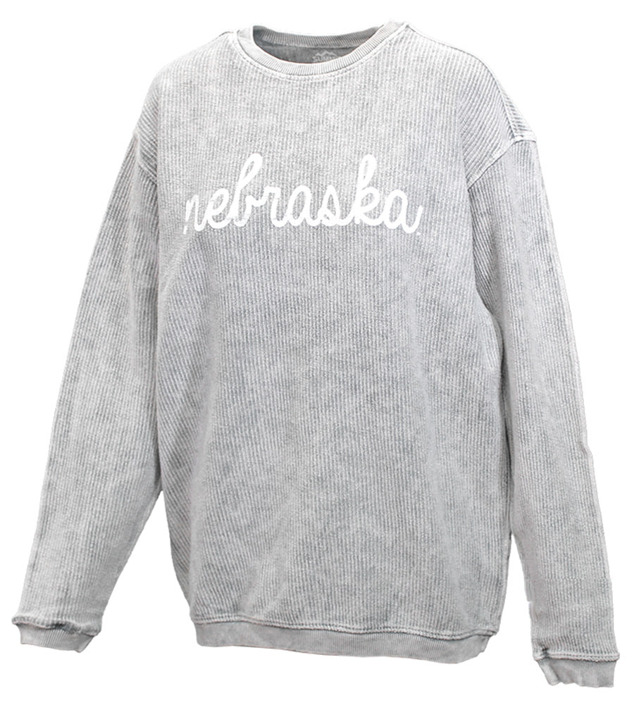 Ladies Nebraska Script Corded Crew