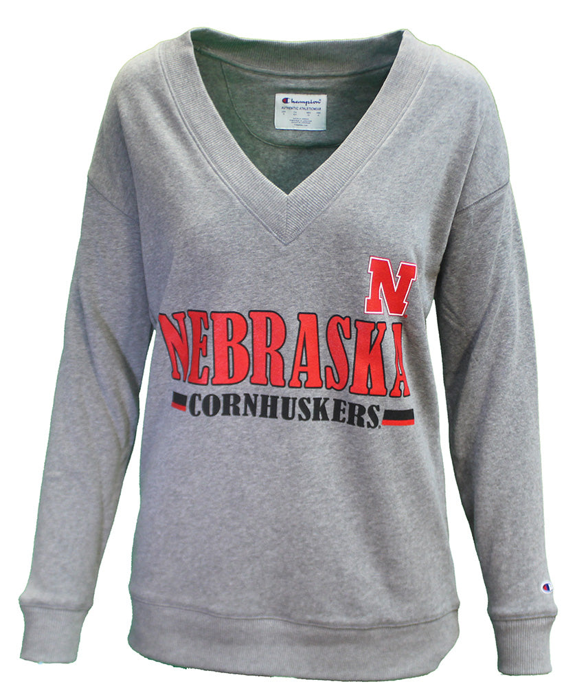 Womens Cornhuskers Oversized Triumph V Neck Sweat