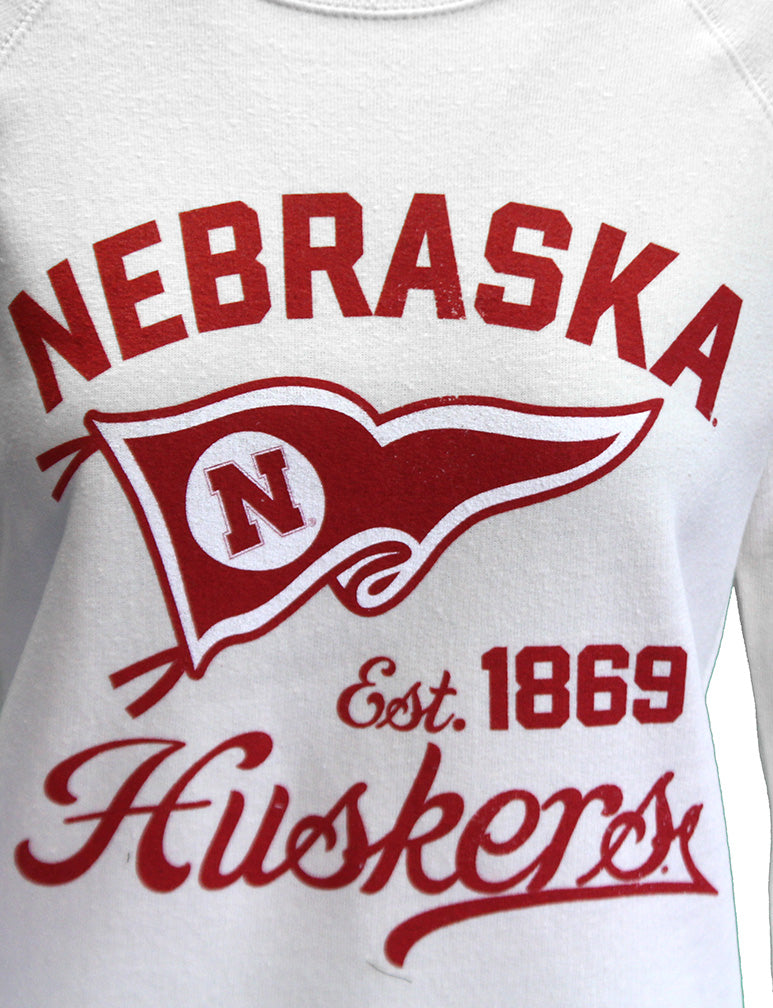 Womens Nebraska Huskers Ivory Fleece Crew