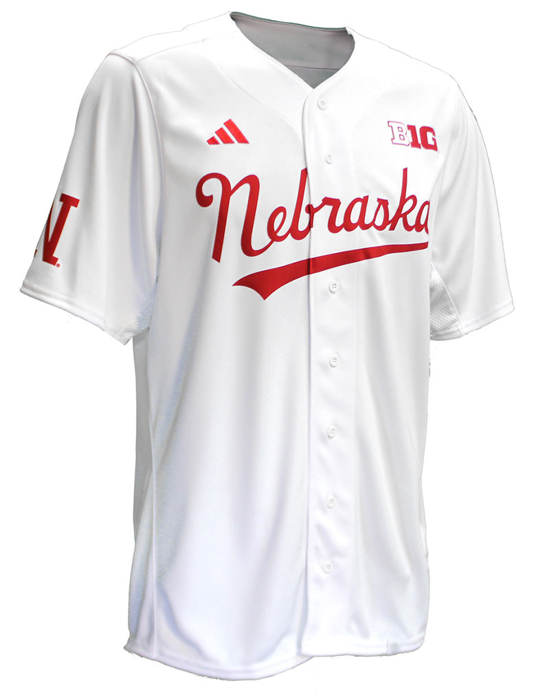 Adidas 2023 Nebraska Script Button-Up Baseball Jersey
