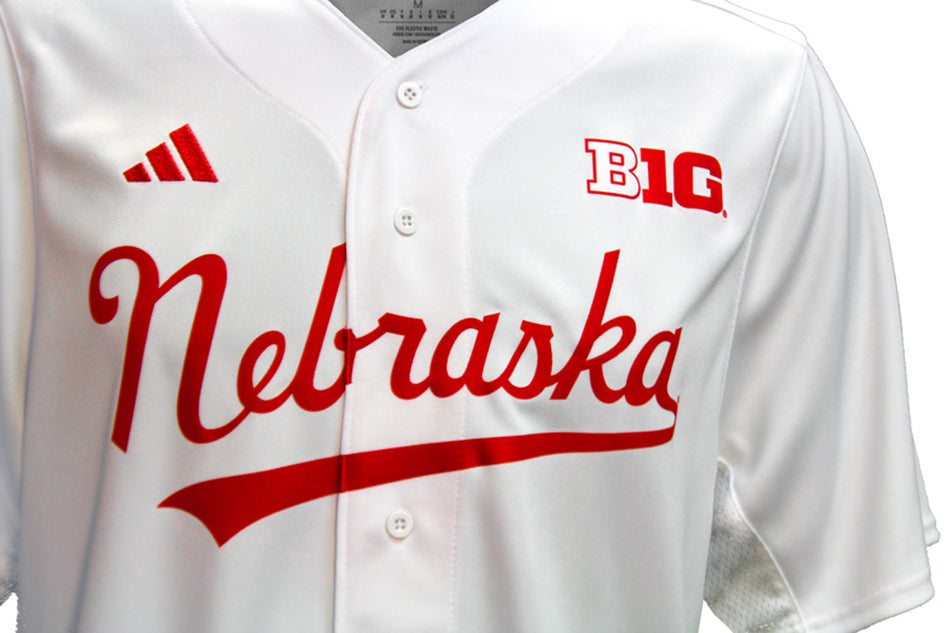 Adidas 2023 Nebraska Script Button-Up Baseball Jersey