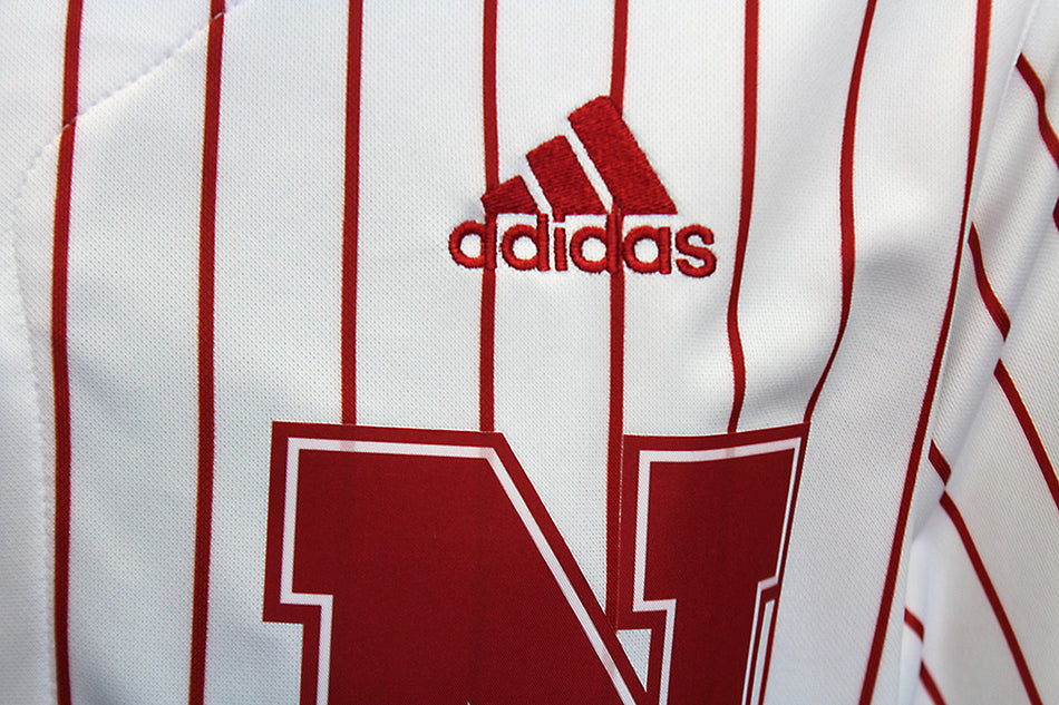 Adidas Husker Striped Button Up Baseball Jersey