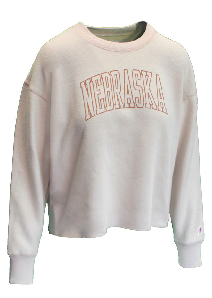 Womens Beige Nebraska Reverse Fleece Oversize Crew