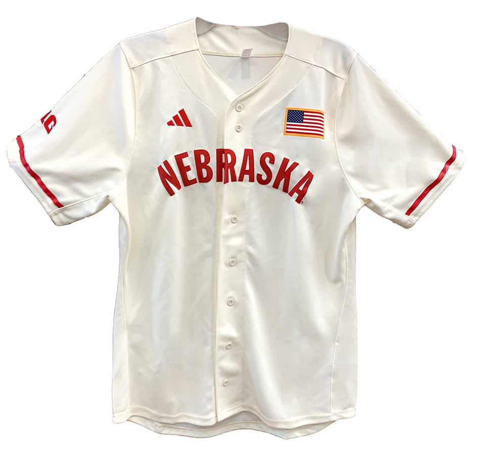 Adidas Official 2024 Nebraska Baseball Cream Jersey