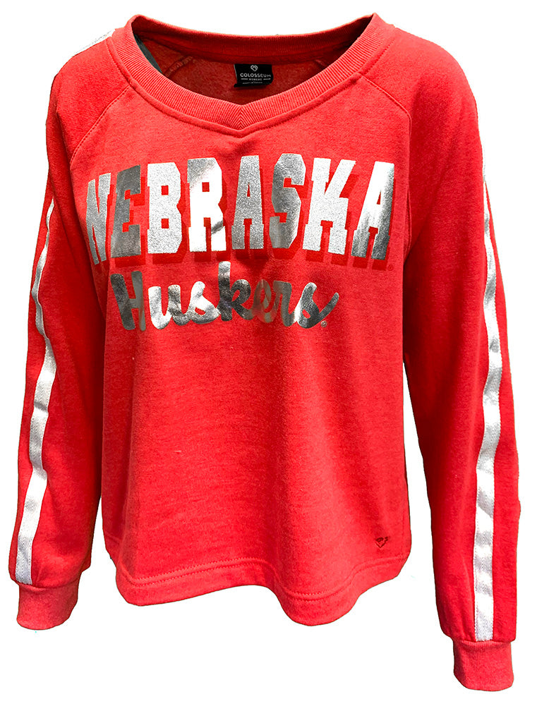 Womens Nebraska Huskers Foil VNeck Crew
