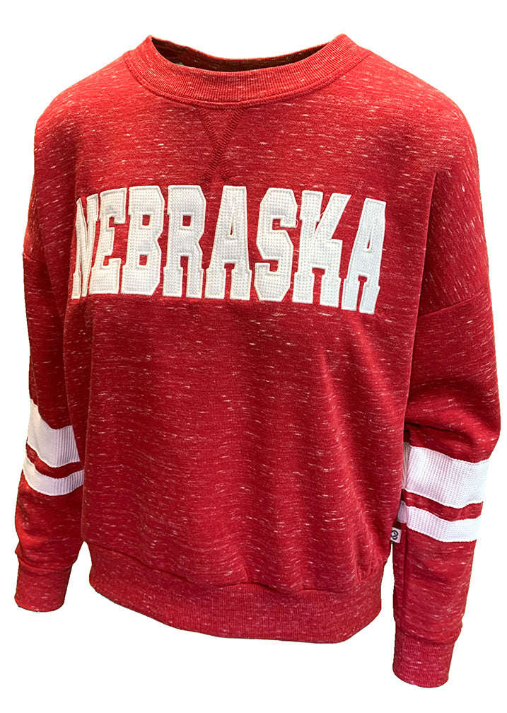 Womens Nebraska Speckle Crewneck Fleece