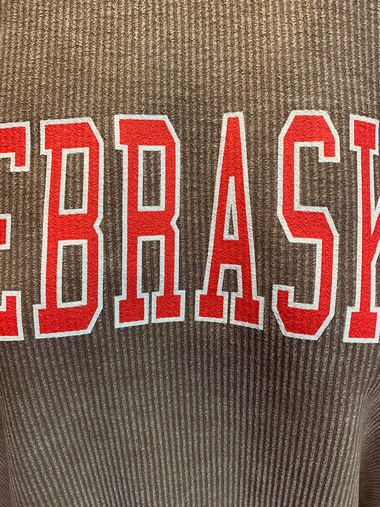 Womens Espresso Corded Nebraska Crew