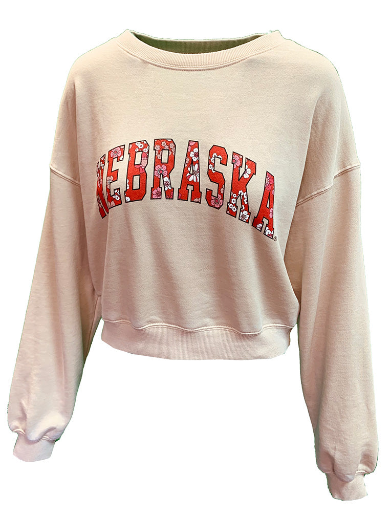 Womens Oatmeal Nebraska Easy A Crop Sweat
