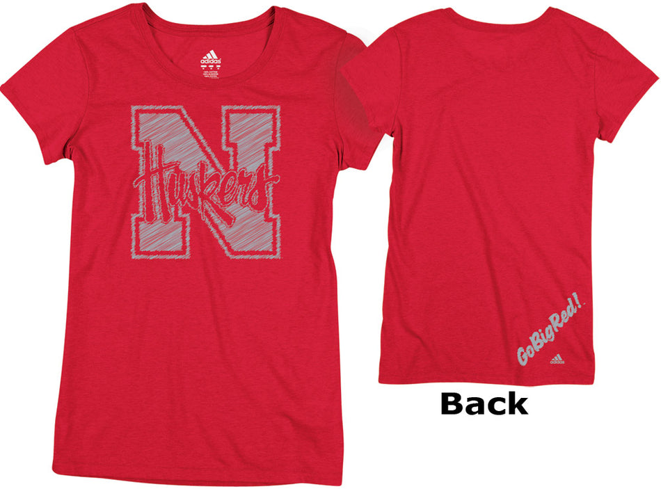 W. ADIDAS RED N HUSKERS FOIL TEE