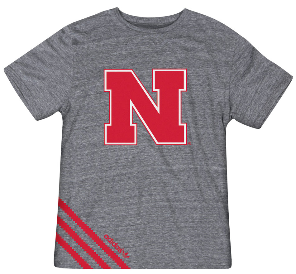 ADIDAS GREY TRI-BLEND STRIPS TEE