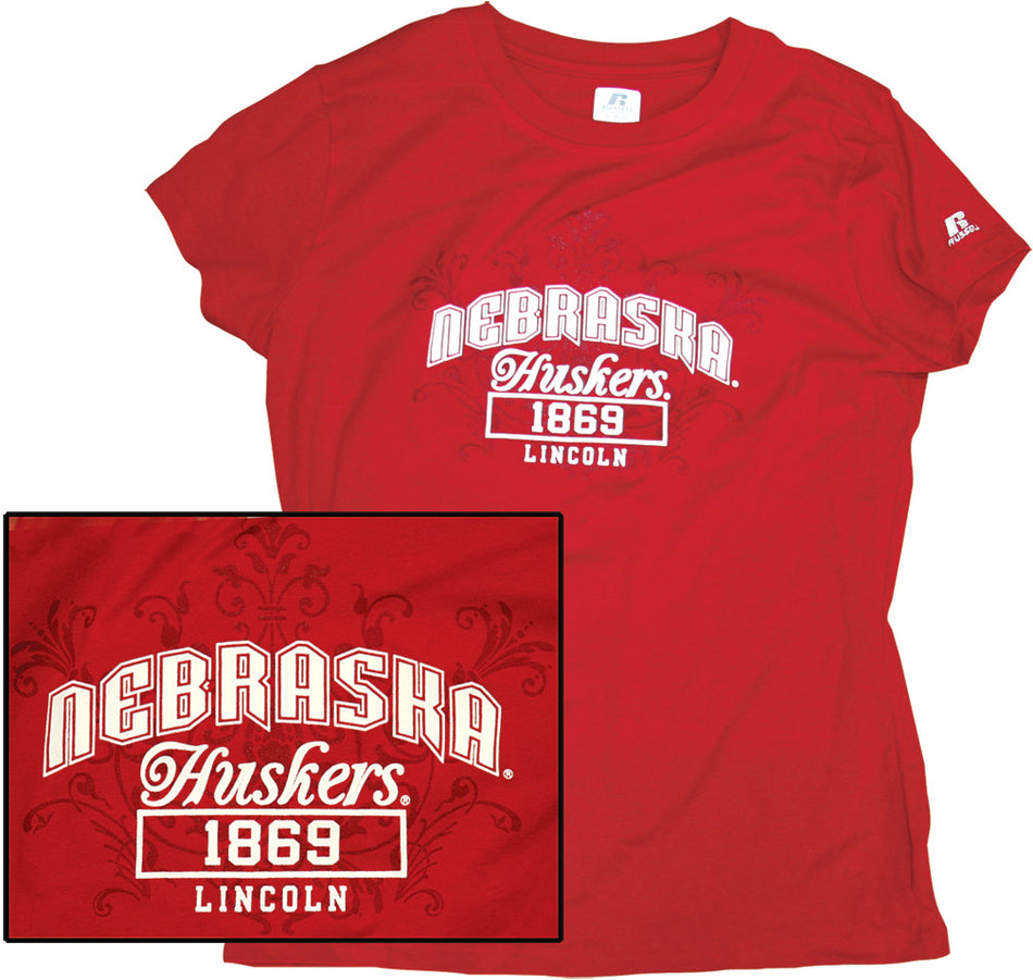 Ladies RED NE VECTOR FLORAL TEE
