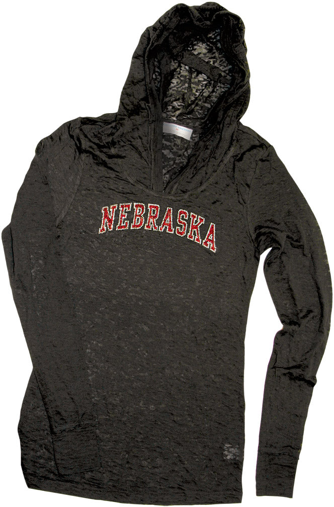 W. BLACK L/S BURNOUT RHINESTONE HOODIE