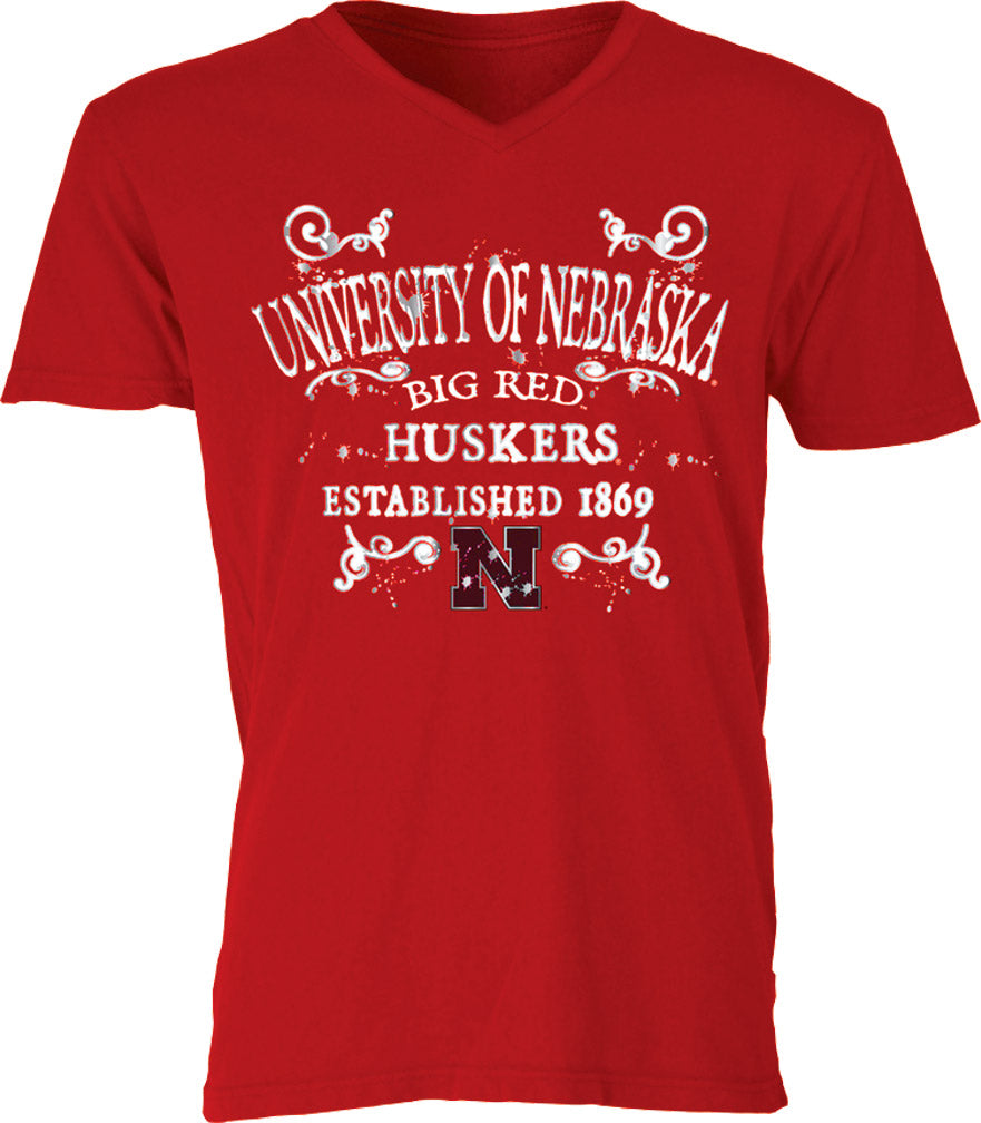 SA W. V-NECK DYED RED TEE WHT SWIRLS