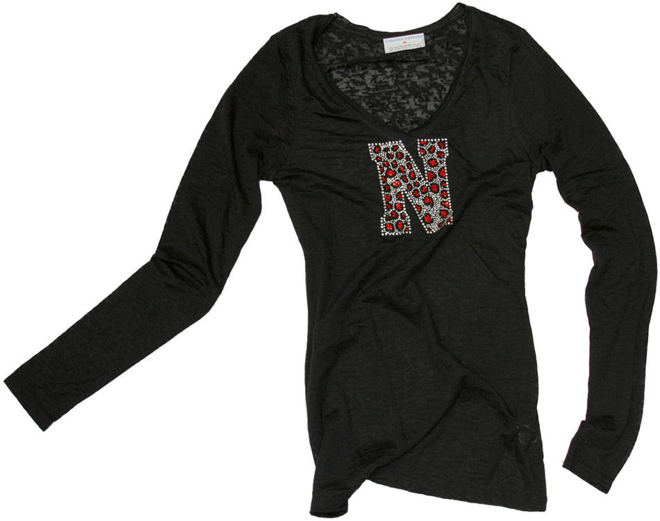 W. LONG SLVE BLACK V-NECK BURNOUT