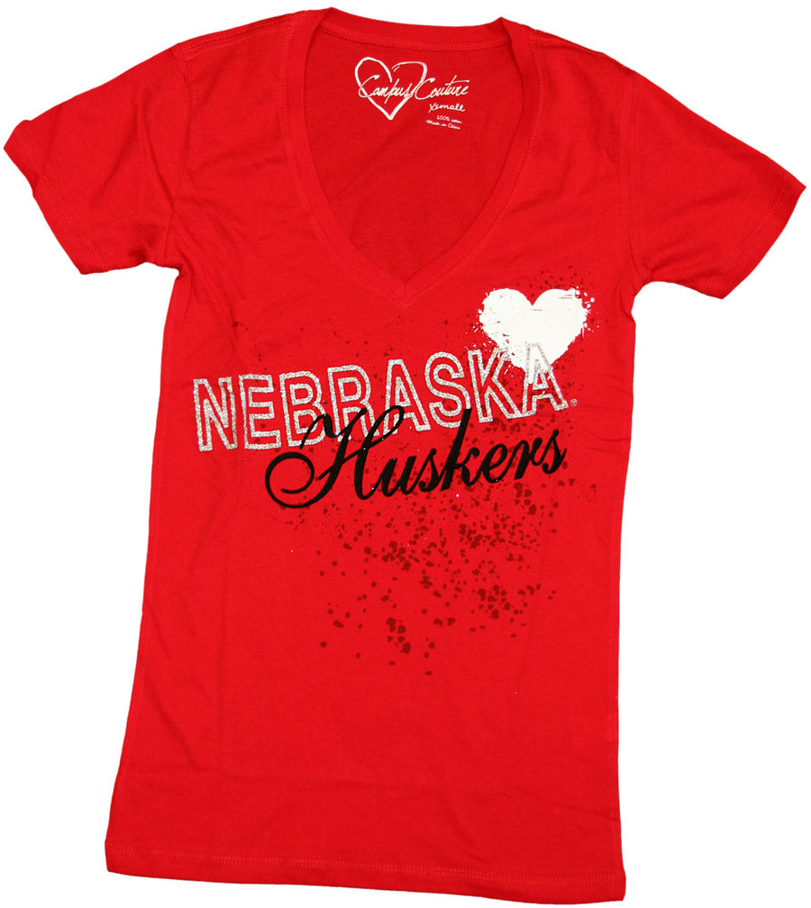 W. JRS. V-NECK HSKR HEART TEE