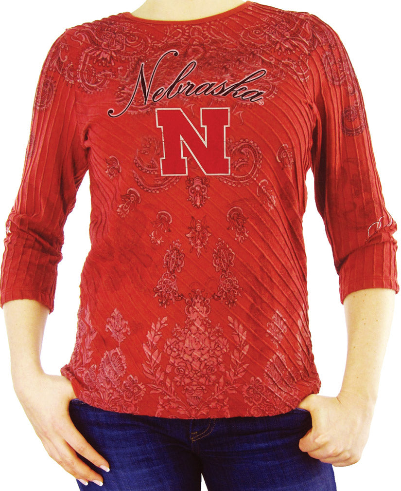 PAISLEY 3/4 SLEEVE RED PINTUCK SHIRT
