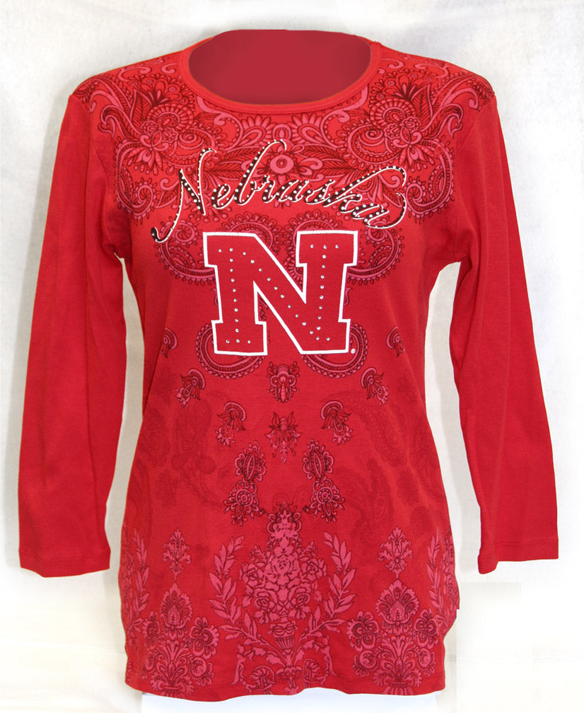 PAISLEY 3/4 SLEEVE RED SHIRT
