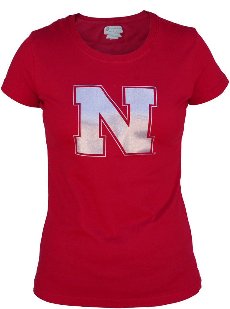 Women's Red Russell Reflective N Cap Sleeve Tee