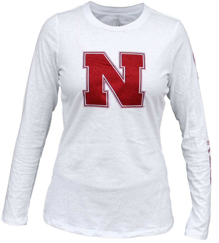 White Glitter N Go Big Red LS Tee